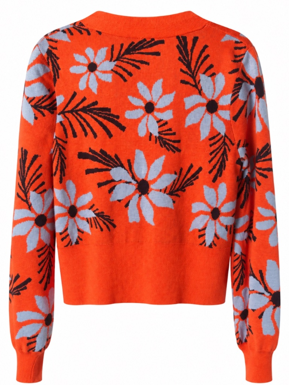 CABI Bloom Cardigan Floral Intarsia Knit Sweater Orange Blue Black Size M EUC - Picture 5 of 9